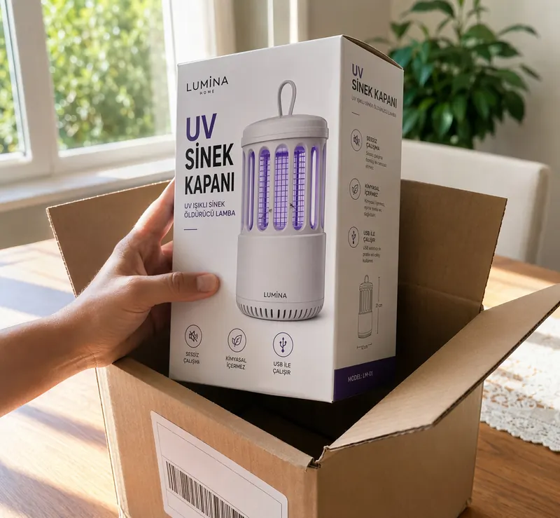 Paket evde masa üzerinde